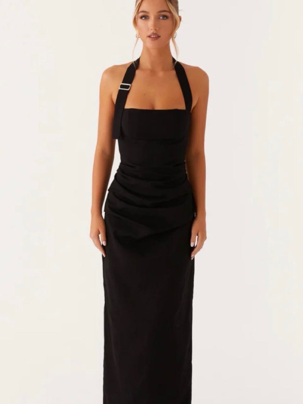 Peppermayo Black Halter Maxi Dress with Buckle Strap